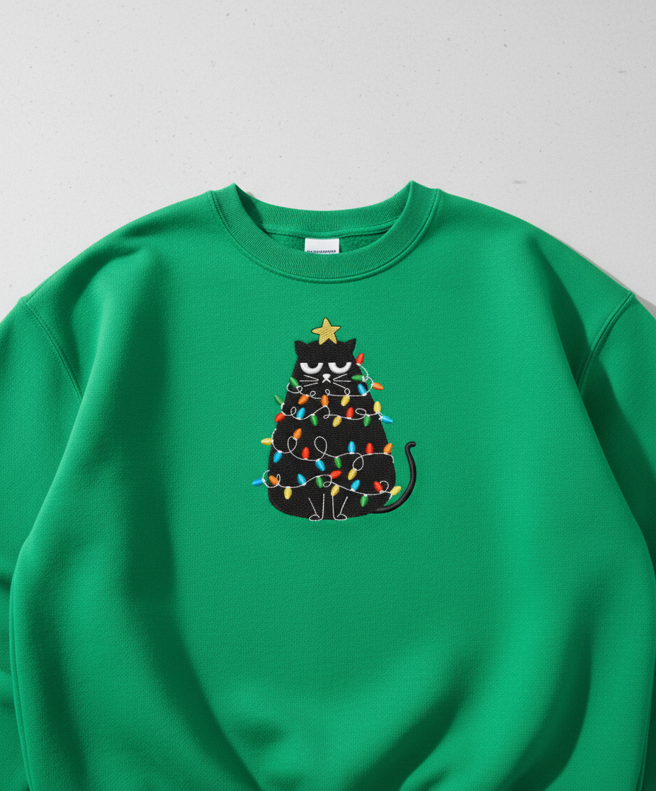 Grumpy Cat Christmas Tree Embroidered Sweatshirt