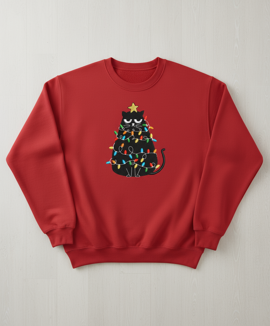 Grumpy Cat Christmas Tree Embroidered Sweatshirt
