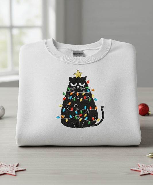 Grumpy Cat Christmas Tree Embroidered Sweatshirt
