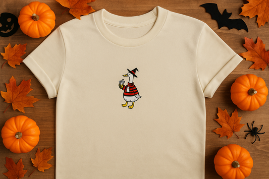 Halloween Witchy Goose Embroidered T-Shirt