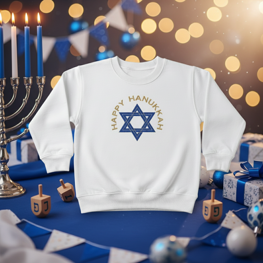Happy Hanukkah Embroidered Sweatshirt - Star of David Design