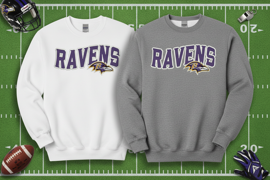Ravens sweatshirts on football background