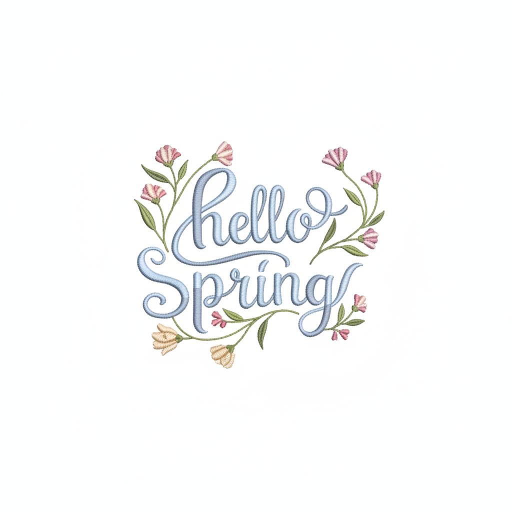 Embroidered Hello Spring Sweatshirt with Floral Wreath