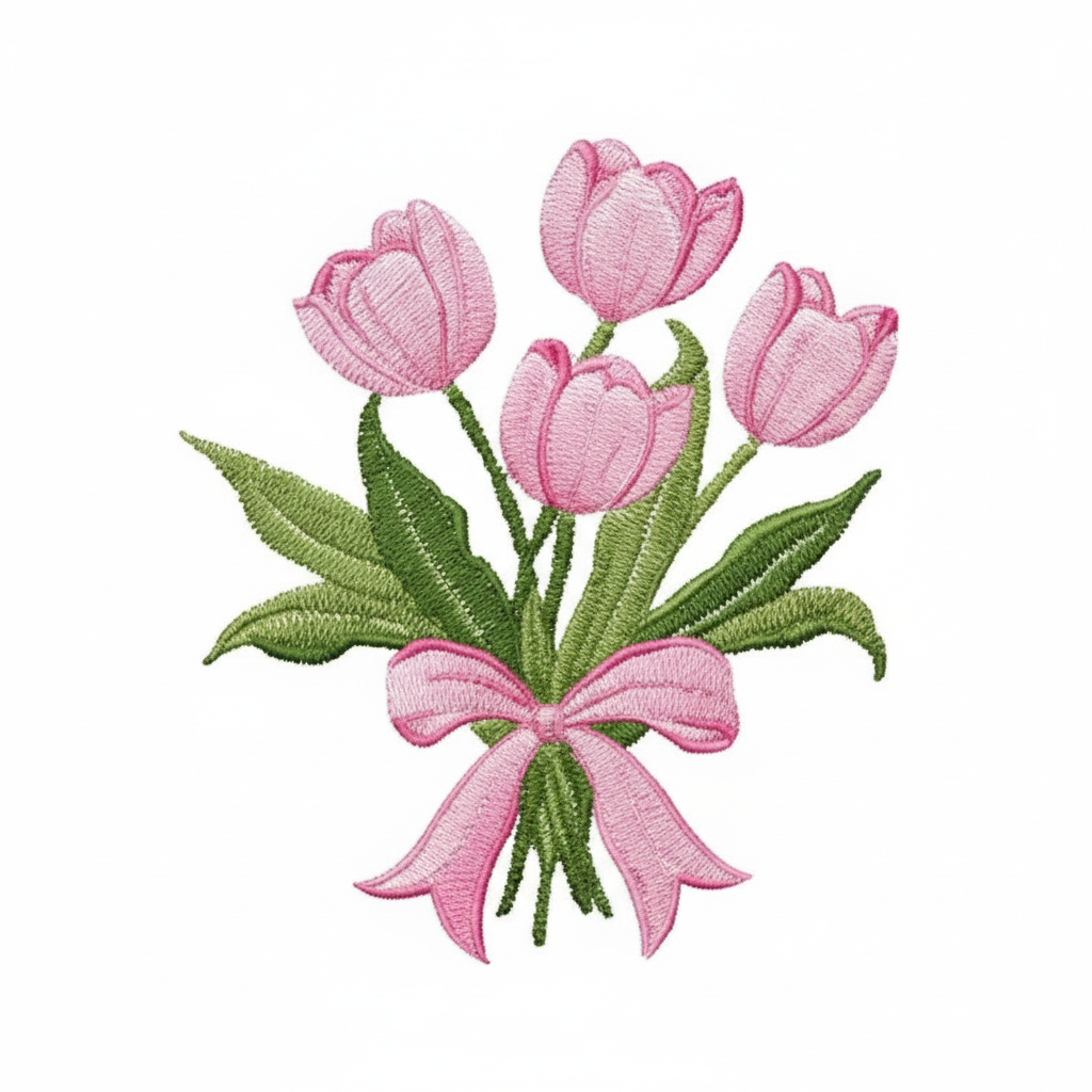 Embroidered Pink Tulips Bouquet Sweatshirt