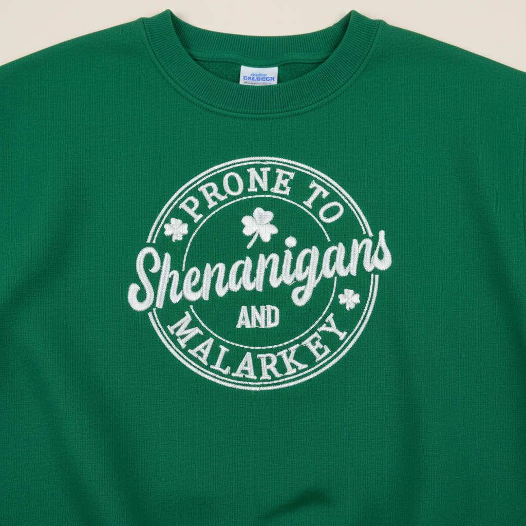 Prone to Shenanigans and Malarkey Embroidered Sweatshirt - St. Patrick's Day