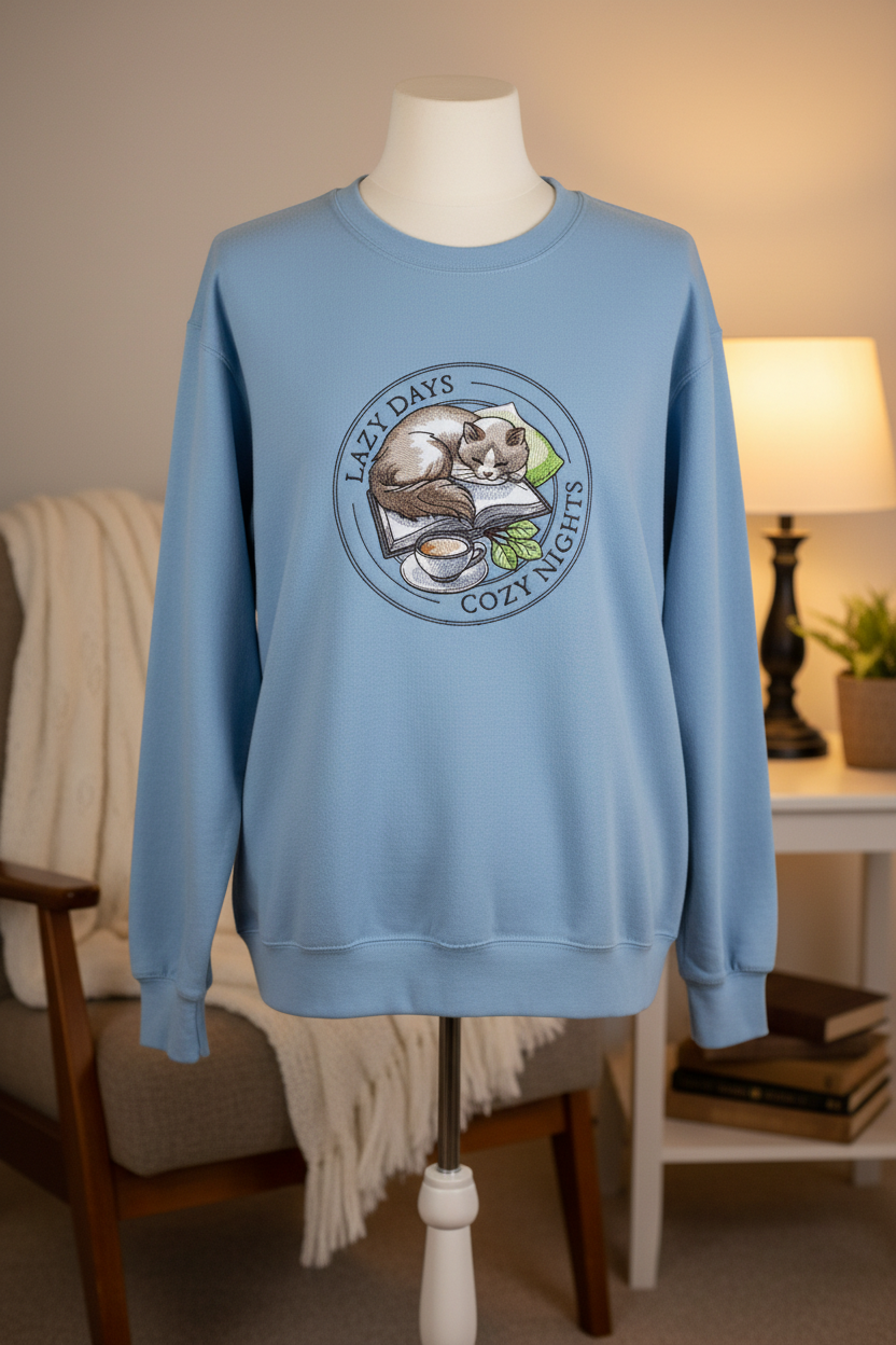 Lazy Days Cozy Nights Embroidered Sweatshirt