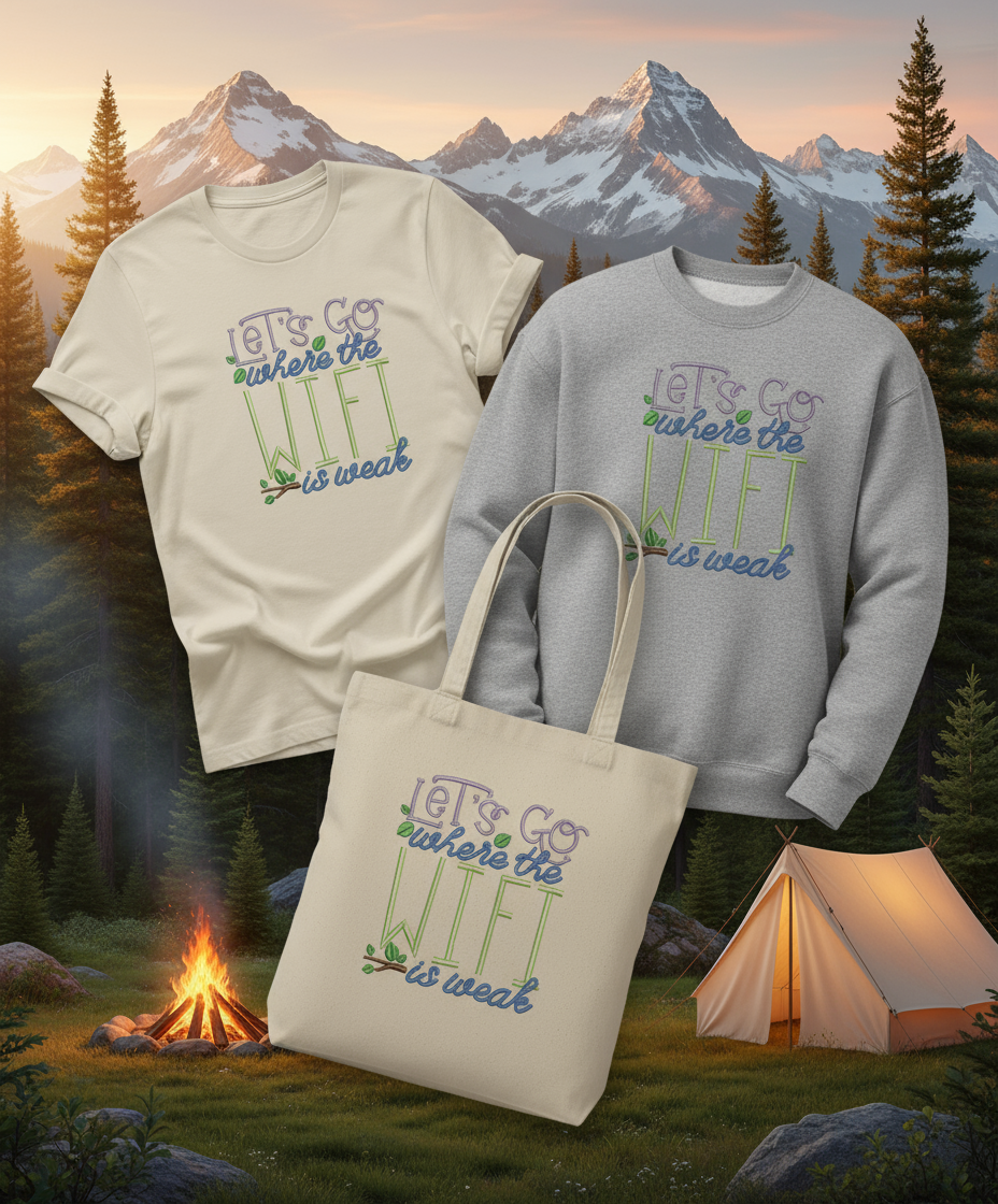 Let's Go Where The Wifi Is Weak - Embroidered Camping T-Shirt