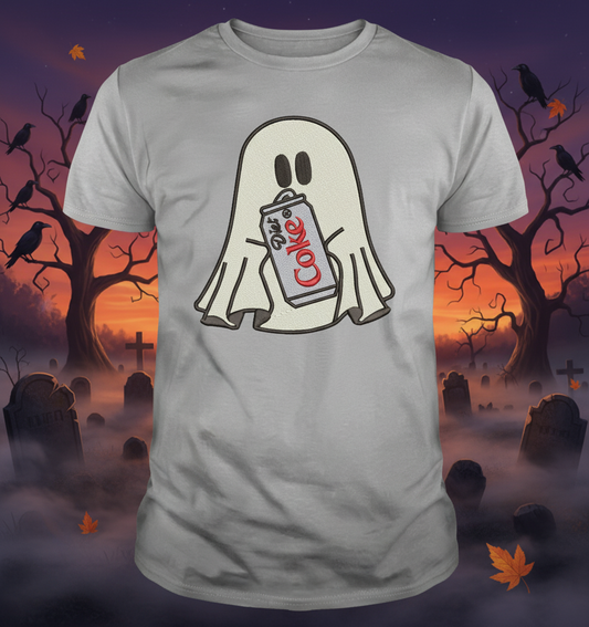 Halloween Embroidered Ghost holding a can of Diet Coke
