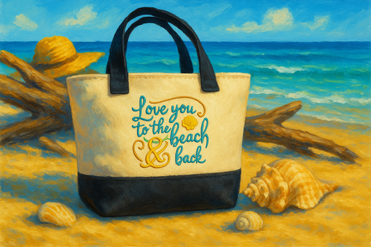 Love You to the Beach & Back Embroidered Tote Bag - Romantic Beach Gift