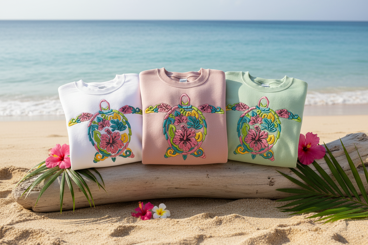 Floral Sea Turtle Embroidered Sweatshirt