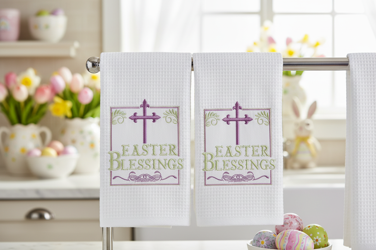 Easter Blessings Embroidered Kitchen Towels - Set of 2