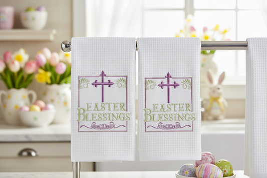Easter Blessings Embroidered Kitchen Towels - Set of 2