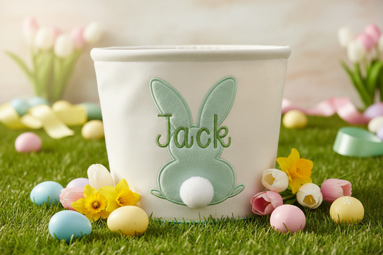 Personalized Embroidered Velour Easter Bunny Bucket