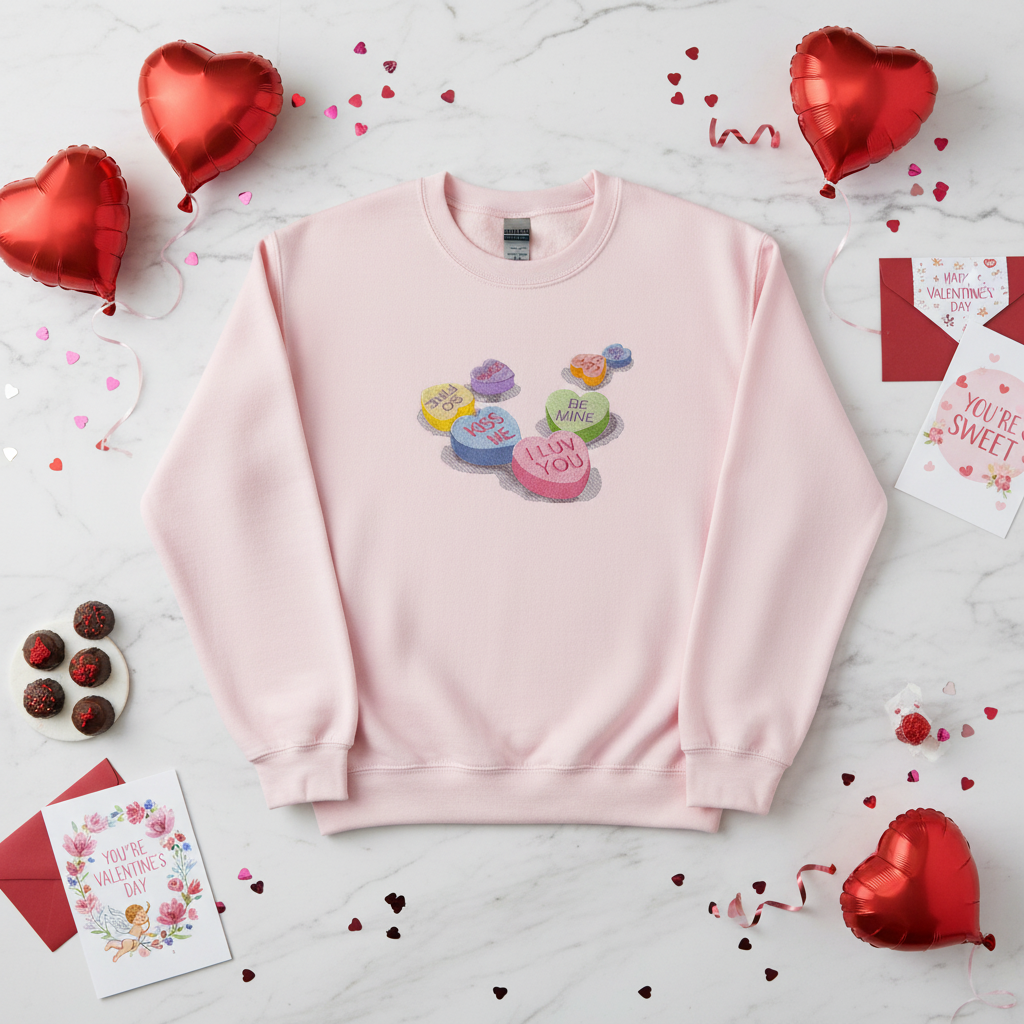 Conversation Hearts Embroidered Sweatshirt