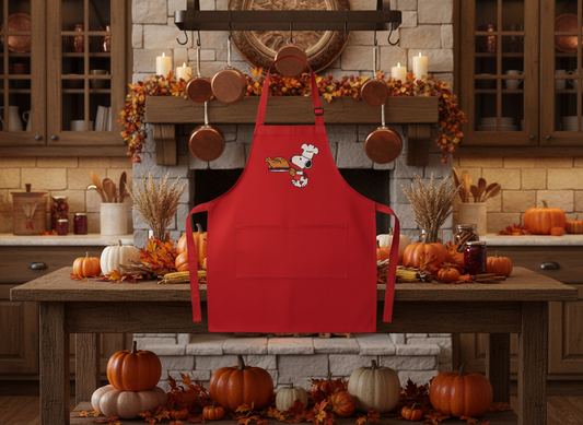 Snoopy Chef Embroidered Thanksgiving Kitchen Apron - Red Bib Apron