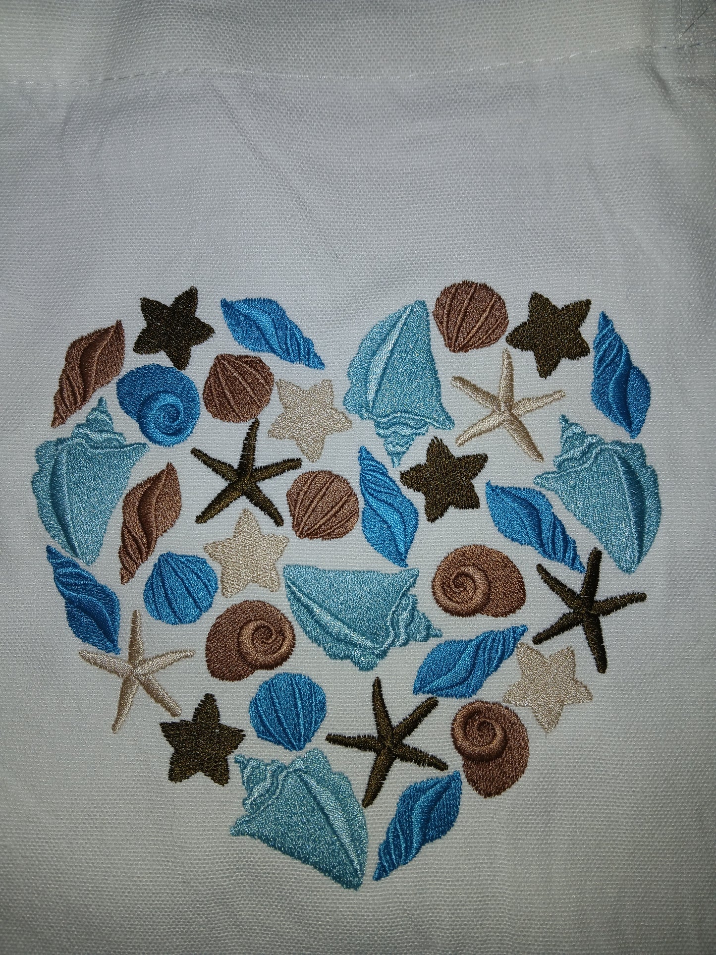 Embroidered Bag with Seashells and Starfish - Turquoise Accents
