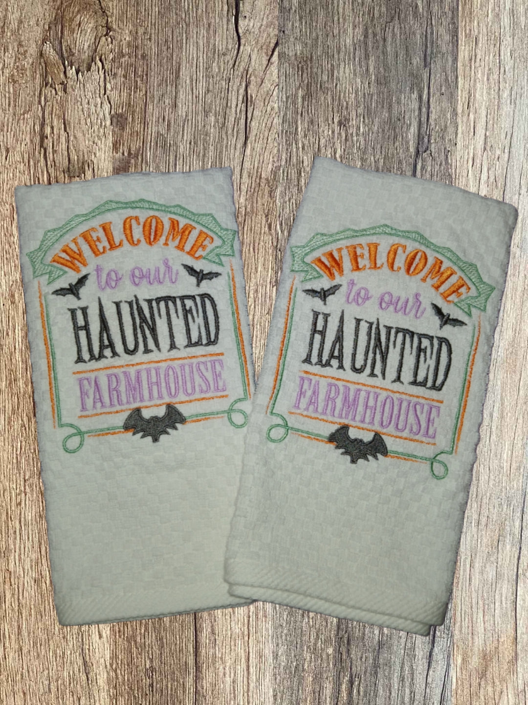 👻 Welcome to Our Haunted Farmhouse – Embroidered Kitchen Towel Set