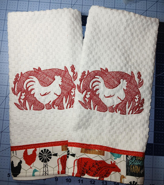 Embroidered embossed rooster kitchen towels