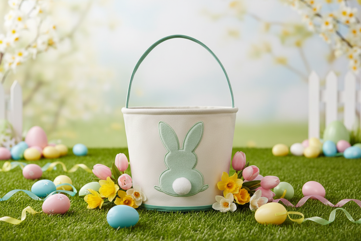Personalized Embroidered Velour Easter Bunny Bucket