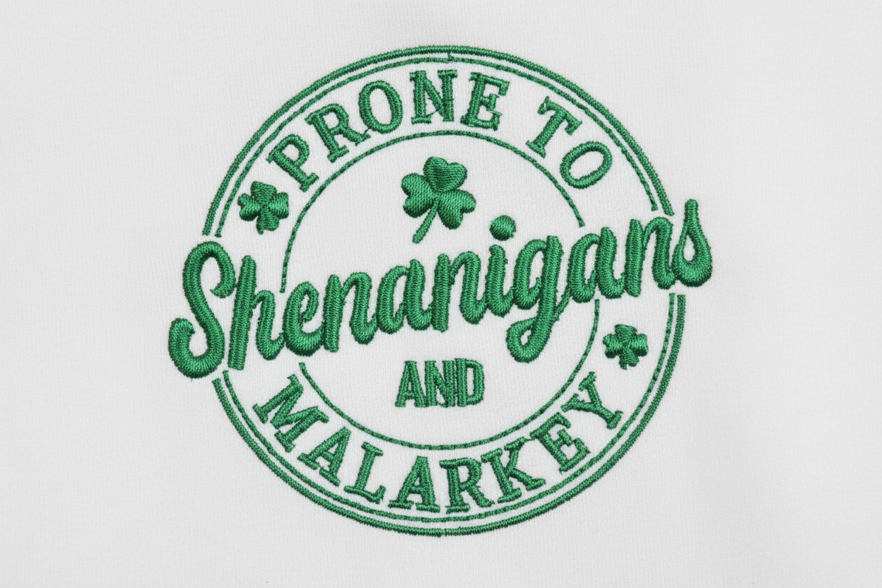 Prone to Shenanigans and Malarkey Embroidered Sweatshirt - St. Patrick's Day