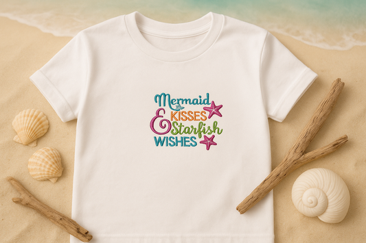 Mermaid Kisses & Starfish Wishes Embroidered T-Shirt