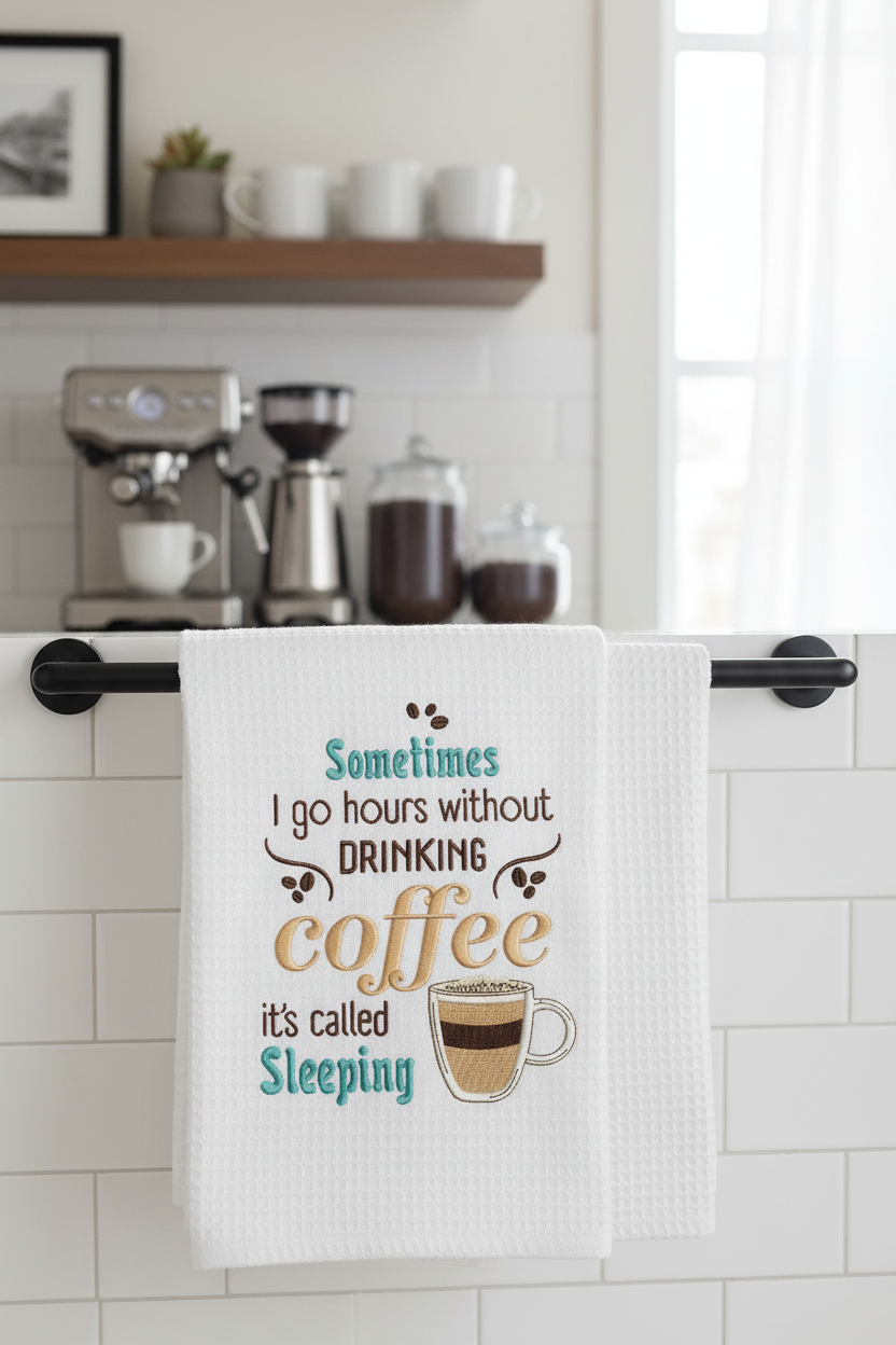 Sometimes I Go Hours Without Drinking Coffee kitchen towels in coffee bar