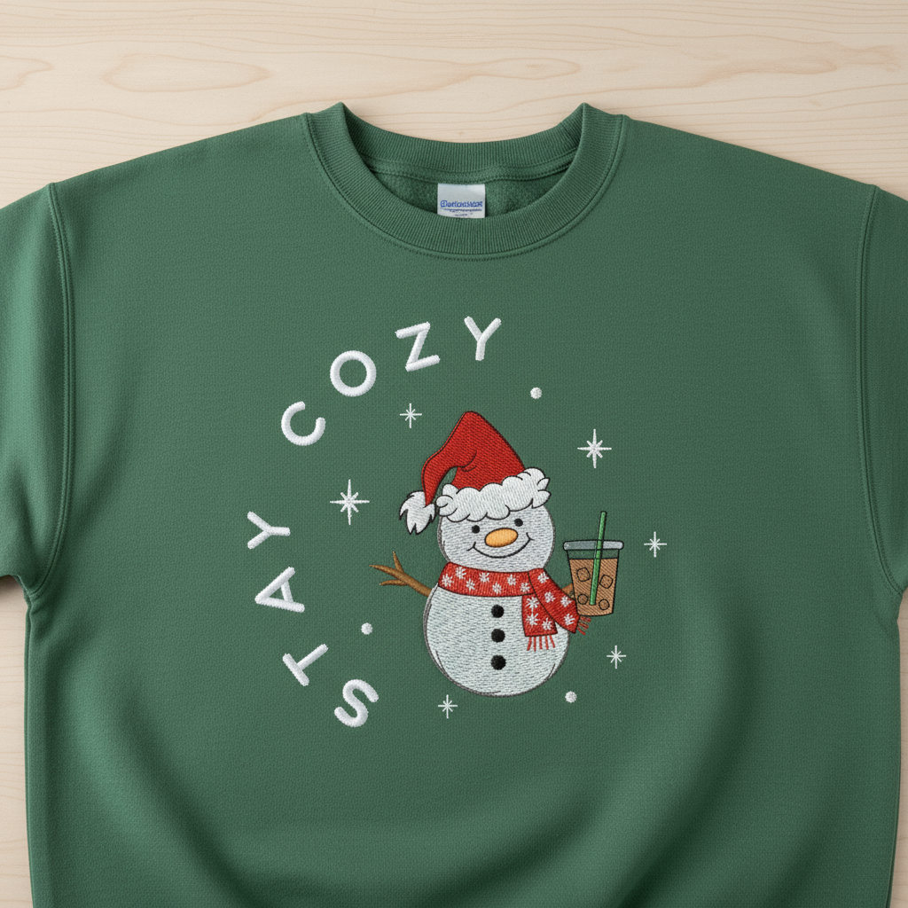 Stay Cozy Snowman Embroidered Sweatshirt