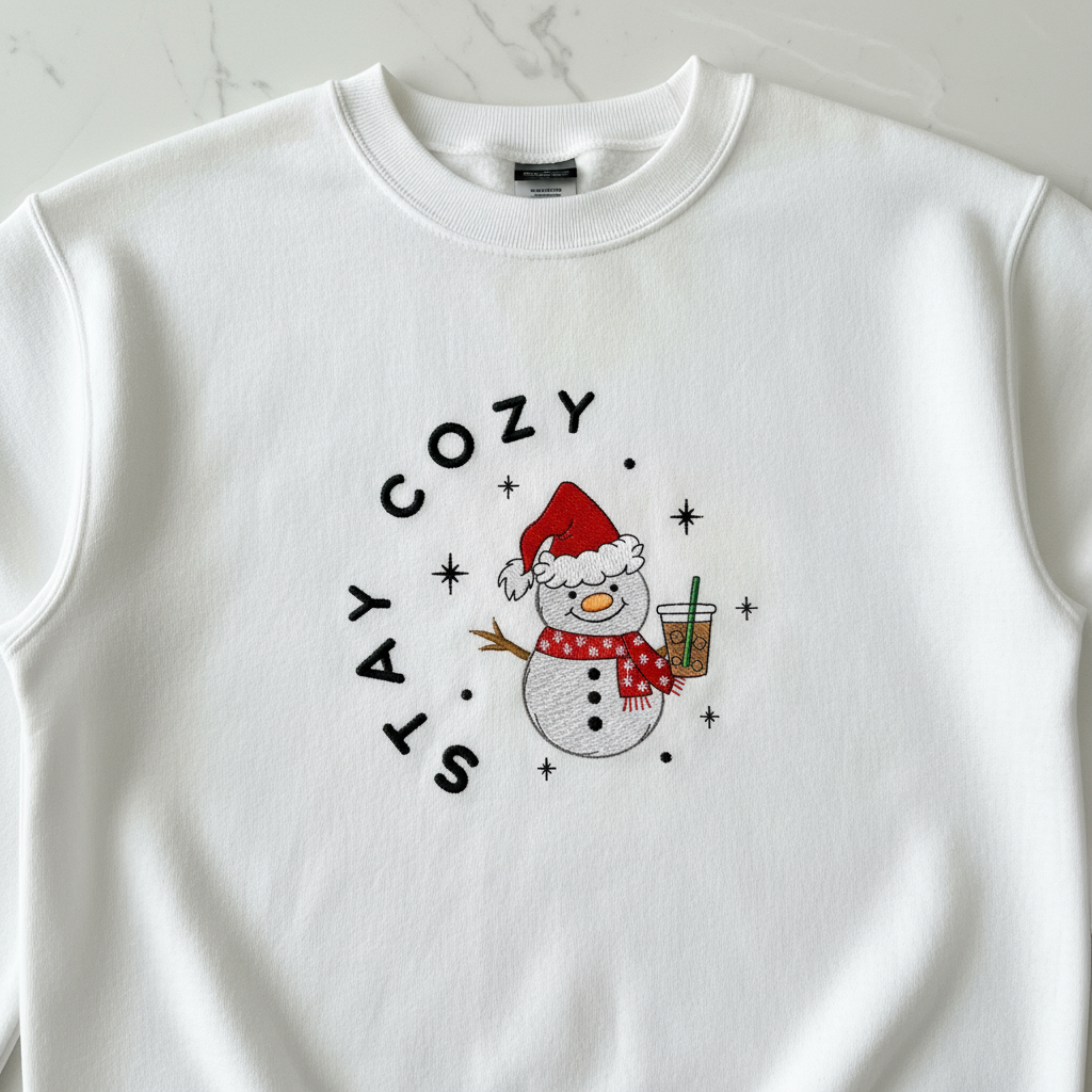 Stay Cozy Snowman Embroidered Sweatshirt
