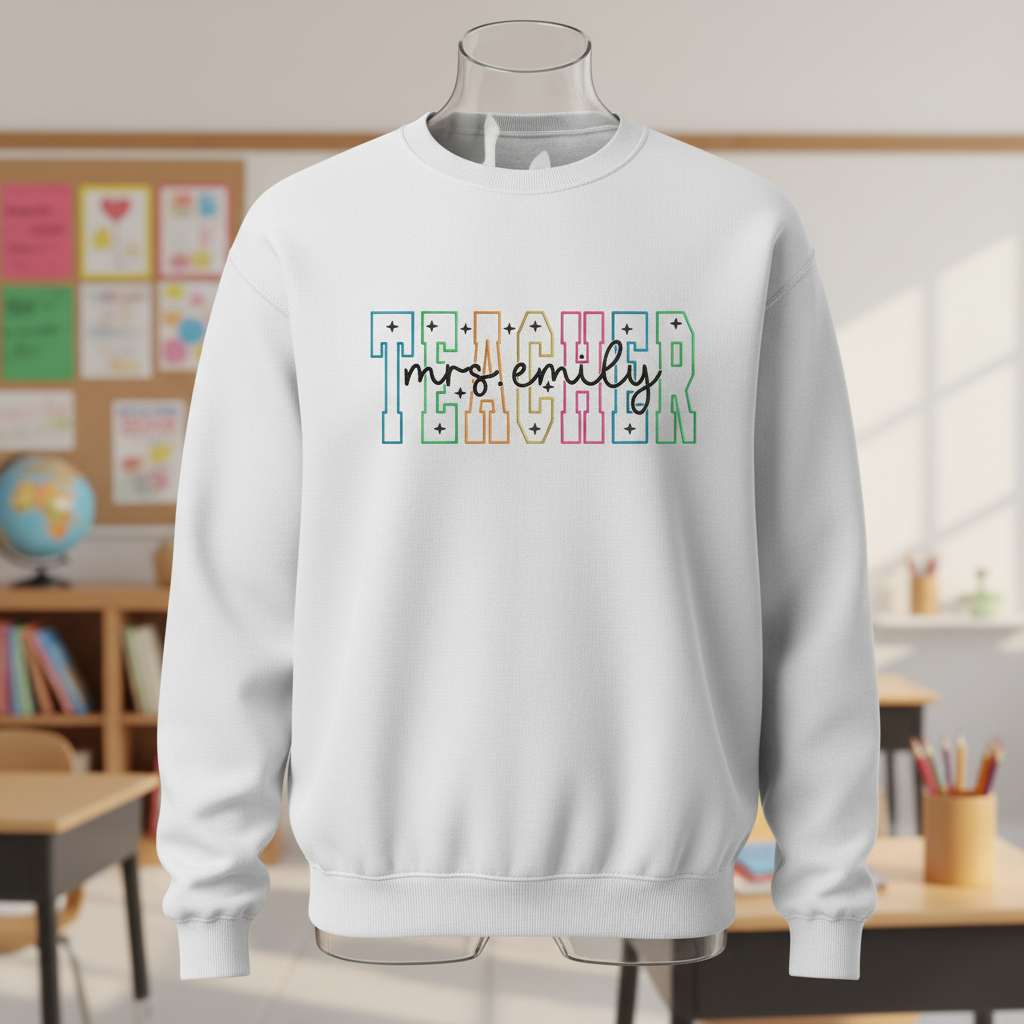 Personalized TEACHER Name Embroidered Sweatshirt