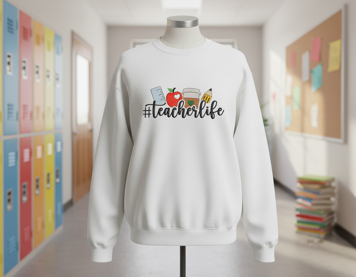 #teacherlife Custom Embroidered Sweatshirt