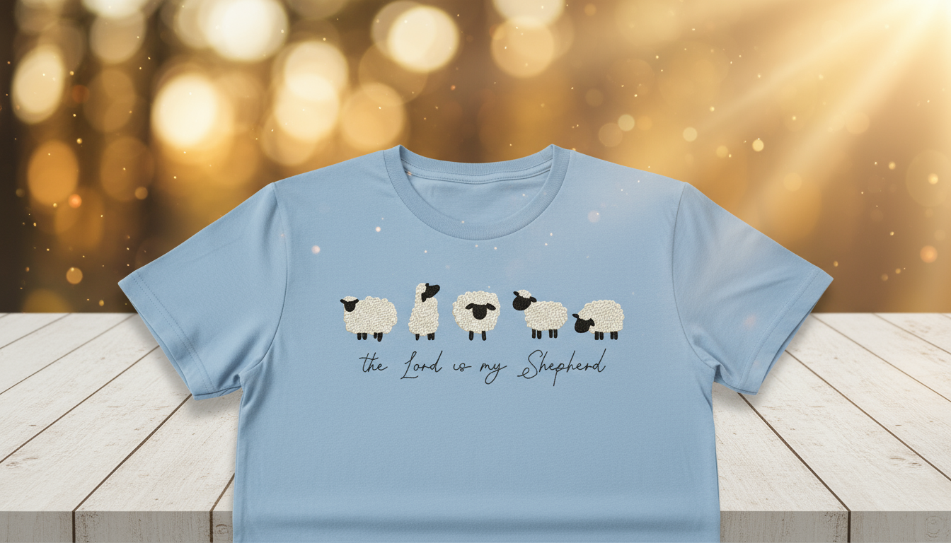 The Lord is my Shepherd T-Shirt - Adorable Sheep Embroidery