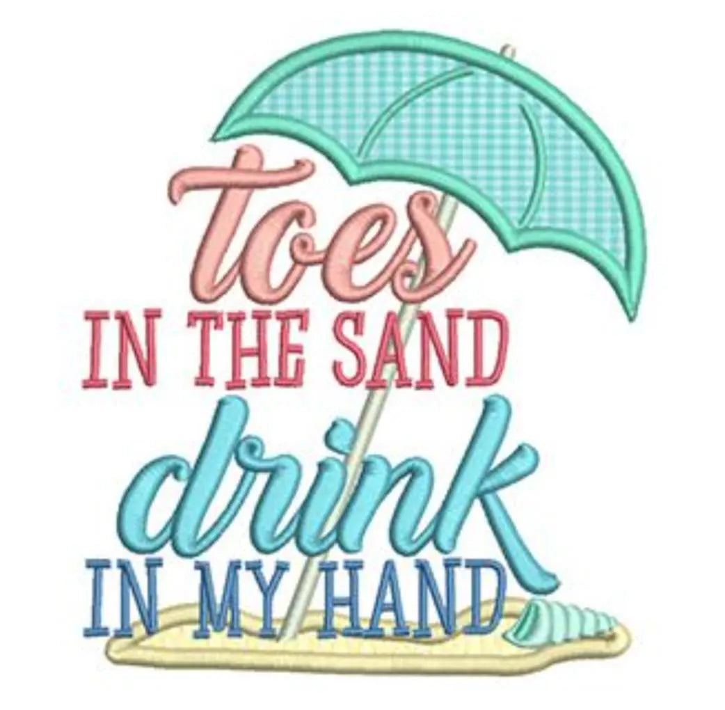 Toes in the Sand Drink in My Hand Embroidered Tote Bag - Beach Vacation Gift
