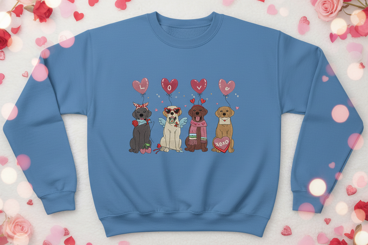 Valentine's Day Labs sweatshirt on Valentine's background