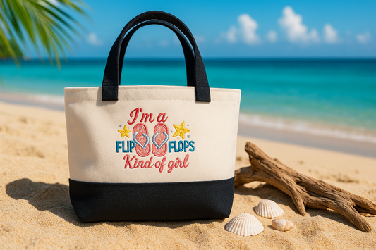 I'm a Flip Flops Kind of Girl Embroidered Tote Bag - Beach Summer Gift
