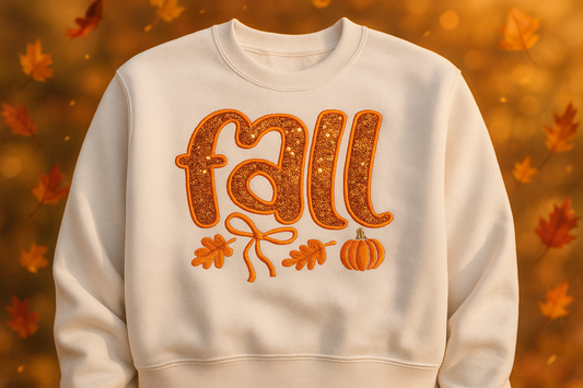 Fall Embroidered Applique Sweatshirt - Sequined Orange Design
