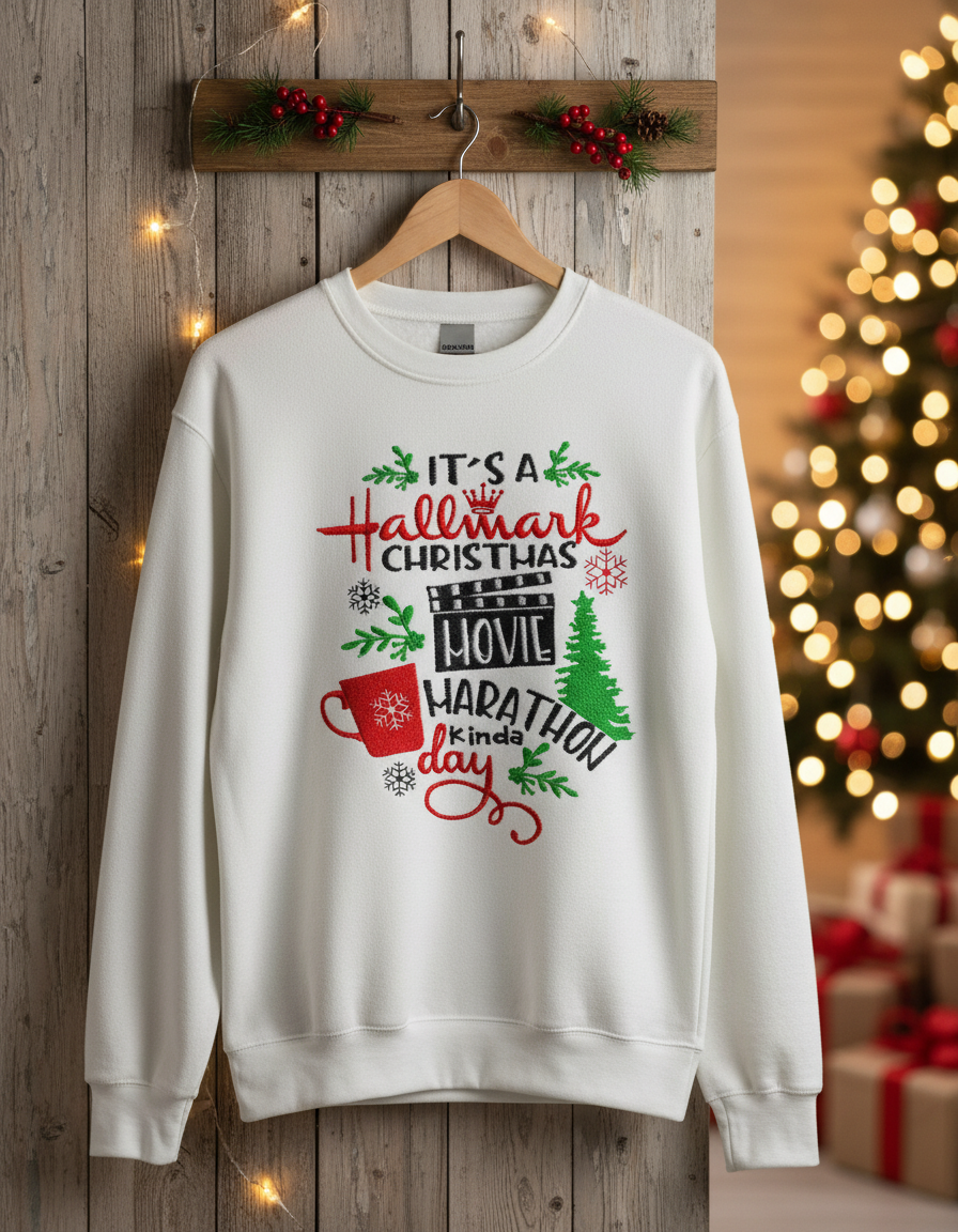 It's a Hallmark Christmas Movie Marathon Kinda Day Embroidered Sweatshirt