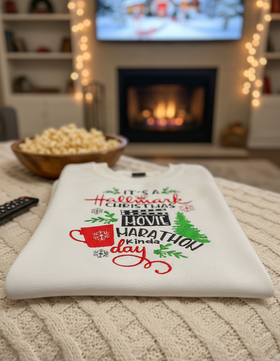 It's a Hallmark Christmas Movie Marathon Kinda Day Embroidered Sweatshirt
