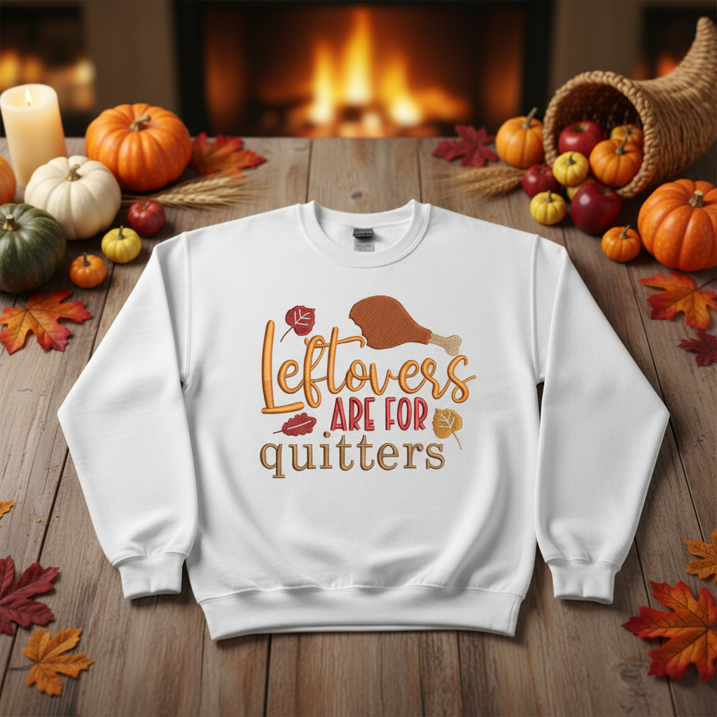 Leftovers Are For Quitters Embroidered Sweatshirt - Funny Thanksgiving Design