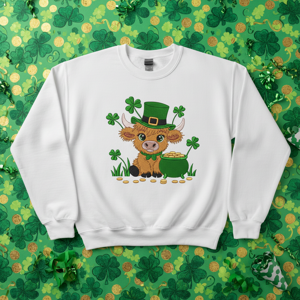 St. Patrick's Highland Cow Embroidered Sweatshirt