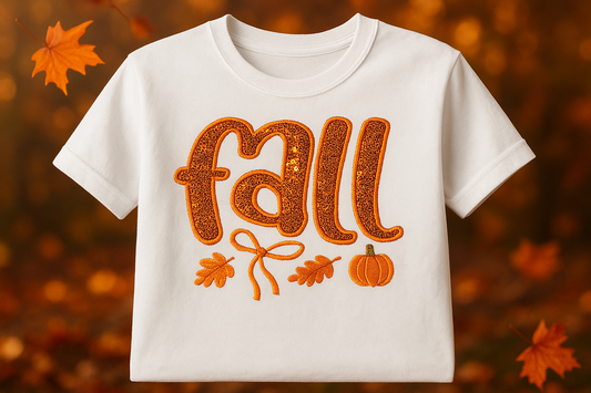 Fall Embroidered Applique T-Shirt - Sequined Orange Design