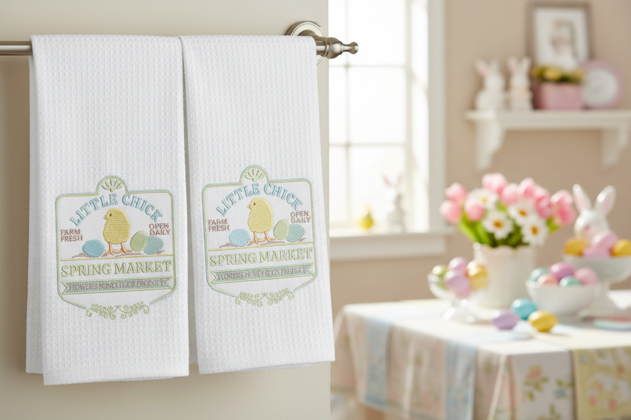 Little Chick Spring Market Embroidered Kitchen Towels - Set of 2