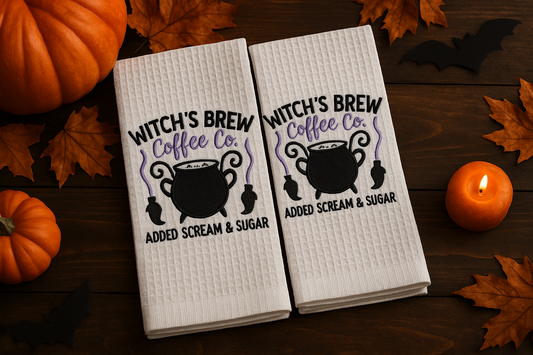 Witch's Brew Coffee Co. Embroidered Waffle Weave Kitchen Towels (Set of 2)